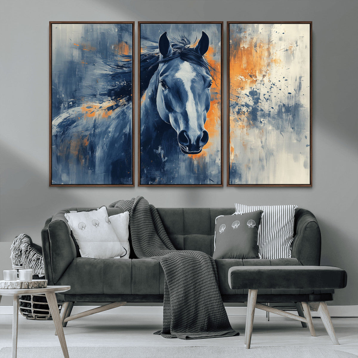 Abstract Blue Horse Wall Art Print Canvas | Western Horse Wall Art for Farmhouse Decor
