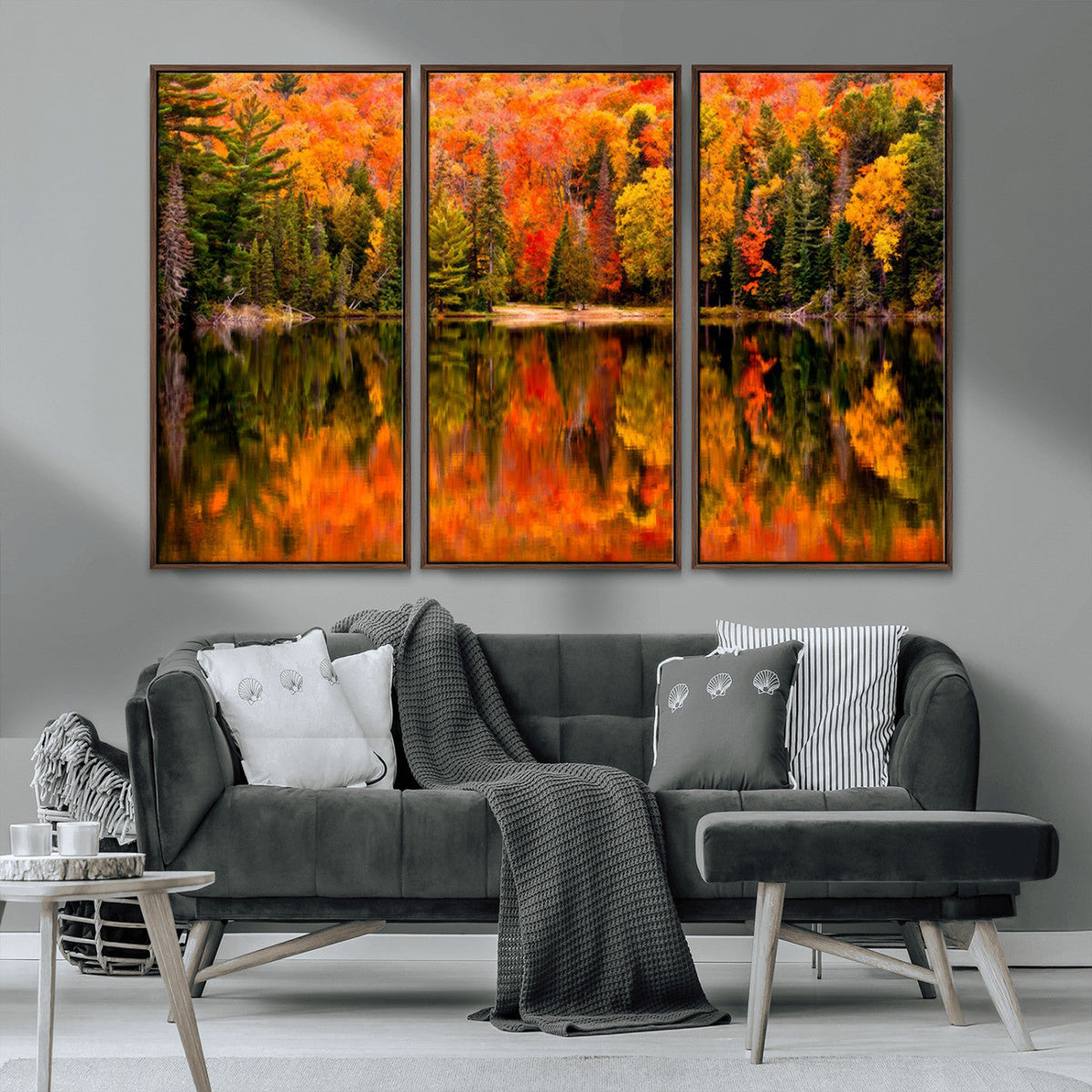 Forest Reflection Art | Autumn Forest Reflection Wall Art | Triptych Canvas Print