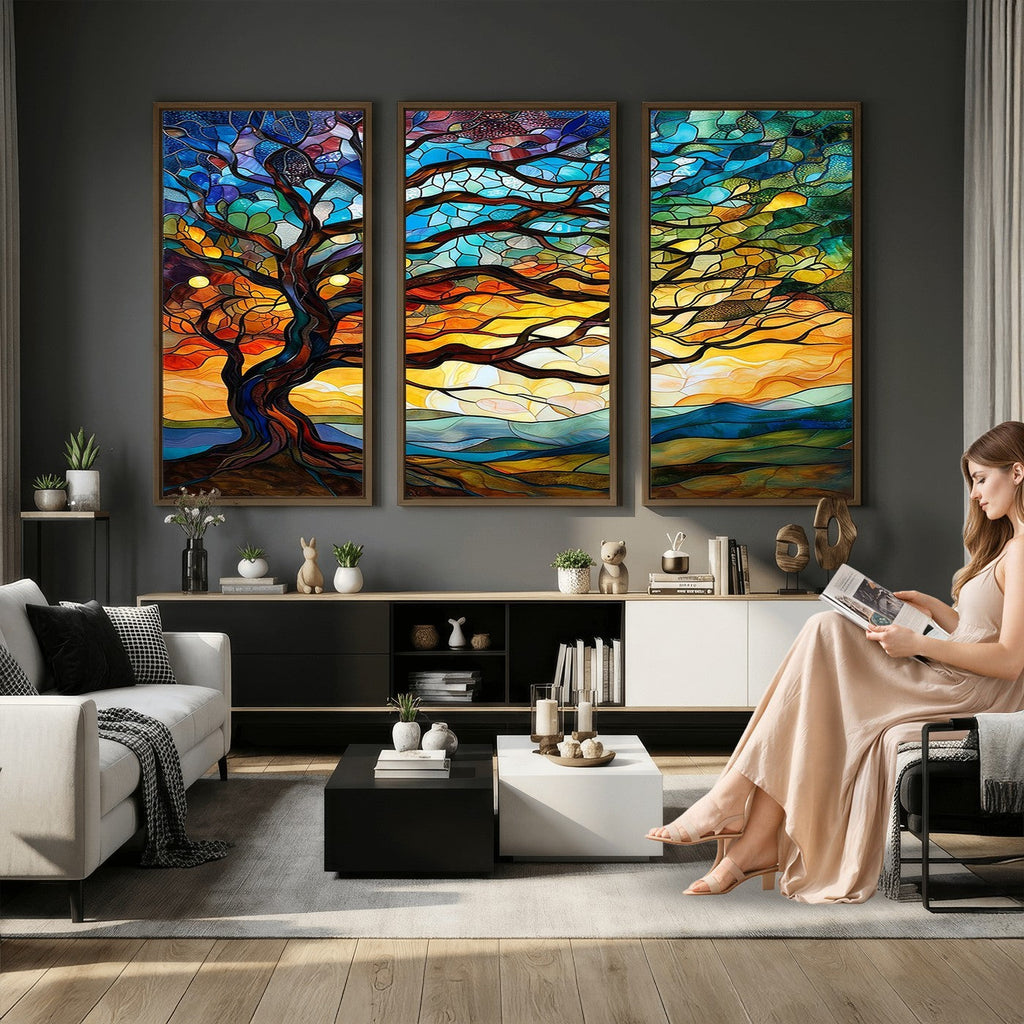 Mosaic Tree Wall Art | Ready to Hang Stained Glass Style Canvas Print