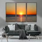 Golden Horizon Sunset Over Ocean Wall Art Canvas Print | Tropical Beach Canvas