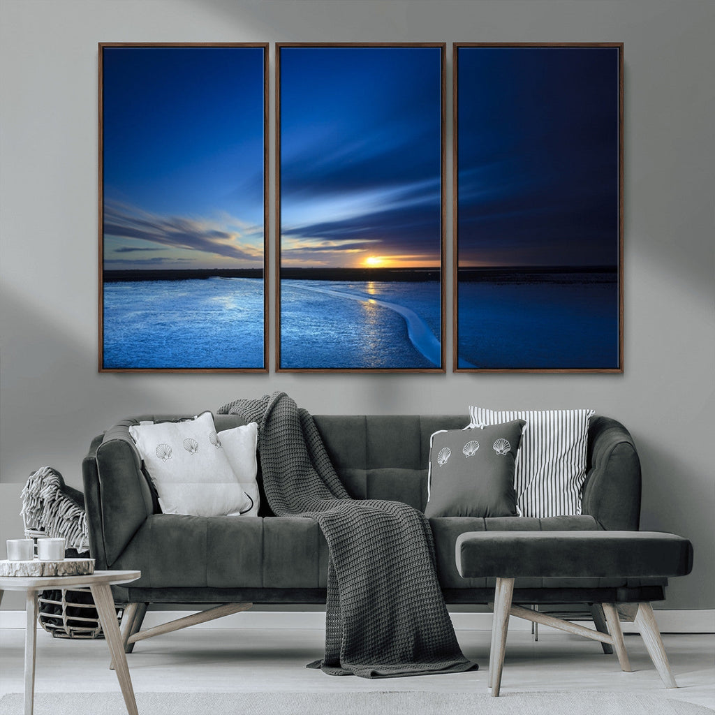 Blue Sunset Ocean Canvas Wall Art Print | Serene Coastal Horizon