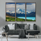 Mount Cook and Lake Pukaki Canvas Wall Art Print | Majestic Snow Capped Peaks