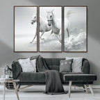 Large Wall Art Canvas Print, Beautiful Running White Horses