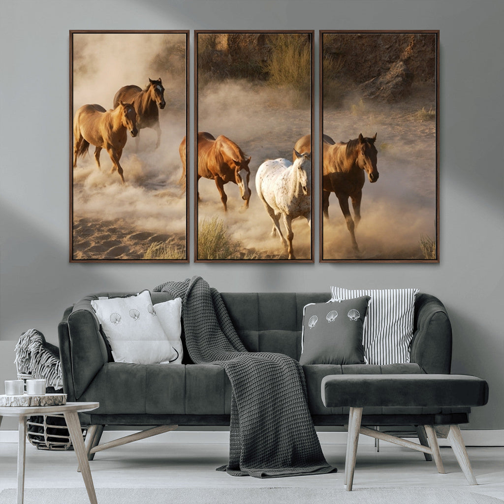 Large Wall Art 5 Horses Running on Sand Canvas Print