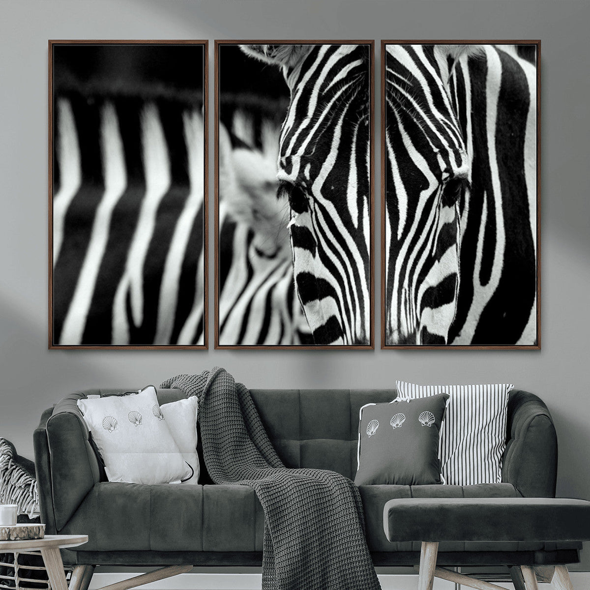 Zebra Wall Art | Zebra Close Up Canvas Print | Framed Black and White Wildlife