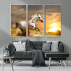 Large Wall Art Galloping White Horse at Sunset Canvas Print