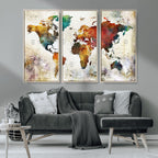 Watercolor World Map Canvas Print | Framed Travel Map Wall Art for Couples