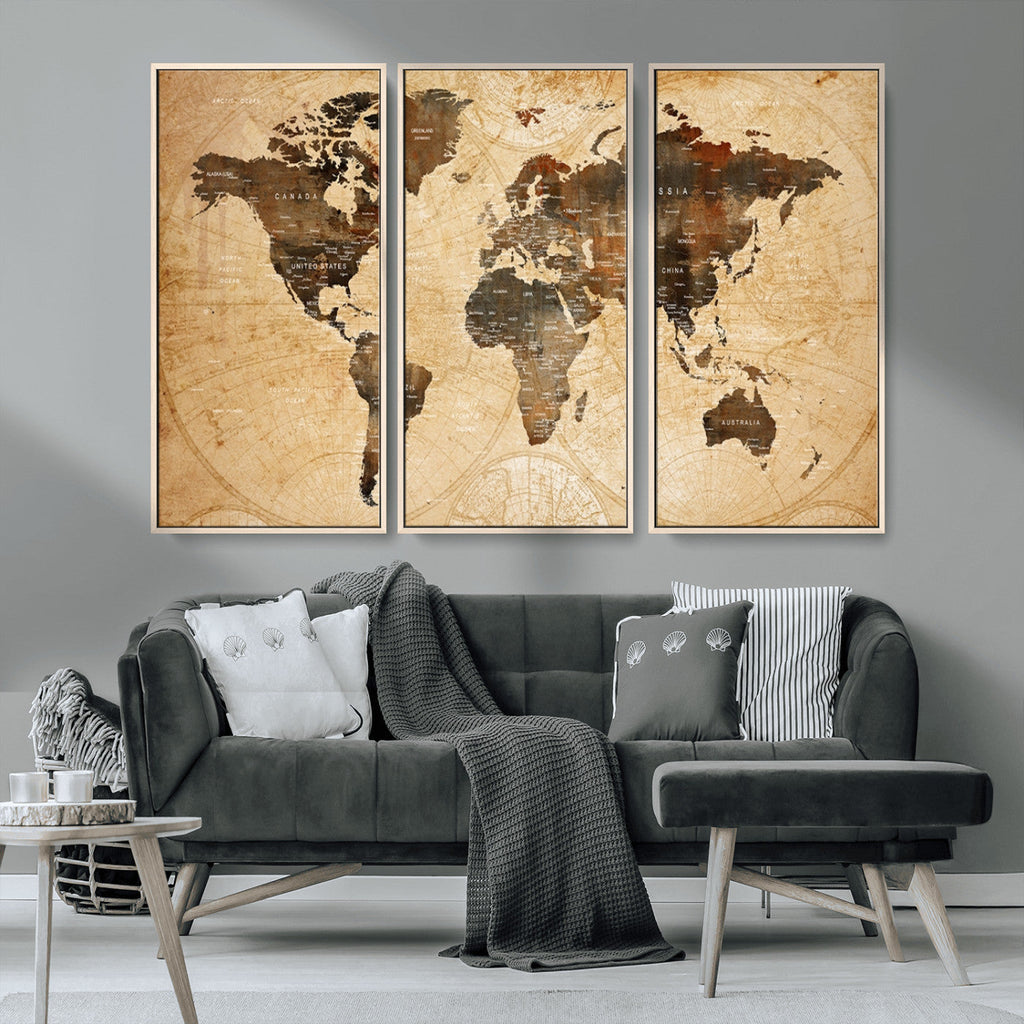 Push Pin World Map Canvas Print | Framed Travel Tracker Wall Art