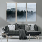 Autumn and Misty Trees in the Forest Wall Art Canvas Print, Foggy Forest Mountain Wall Art
