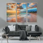 Sunset Beach Canvas Wall Art | Tropical Triptych Seascape Print