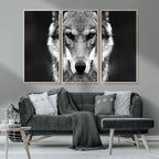 Black and White Wild Wolf Wall Art Canvas Print