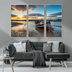 Small Boat At The Beach Sunset Wall Art, Boat Sunset Wall Art Canvas Print