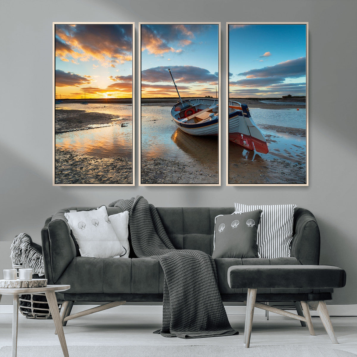 Small Boat At The Beach Sunset Wall Art, Boat Sunset Wall Art Canvas Print