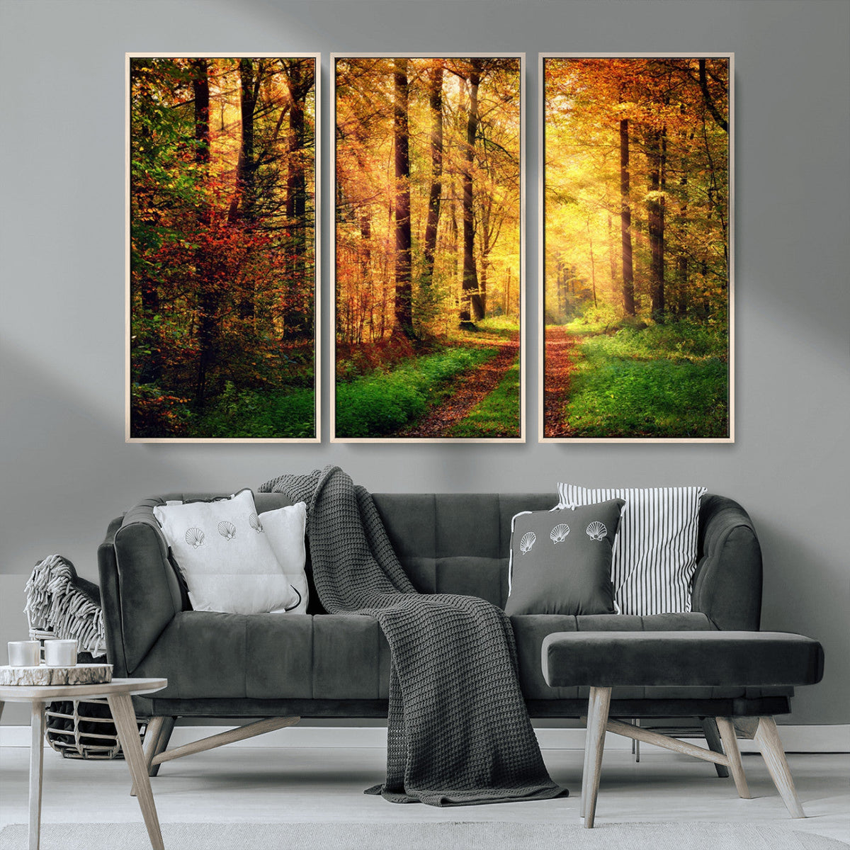 Sunlight Through Trees Wall Art Canvas Print | Autumn Forest Wall Art