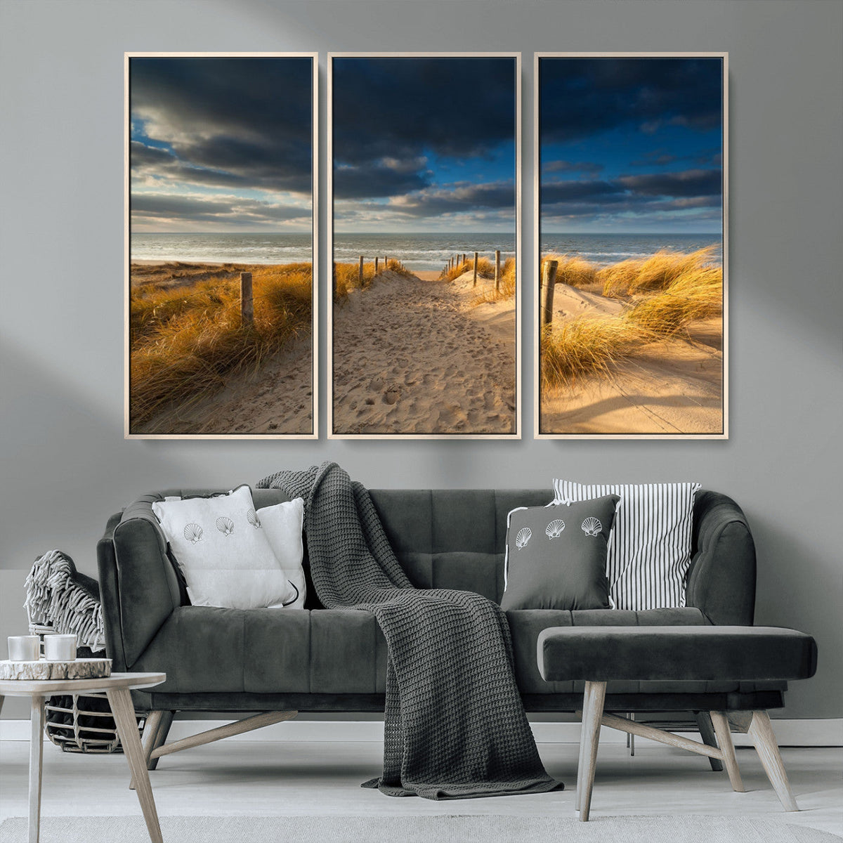 Ocean Beach Dark Clouds Wall Art Canvas Print