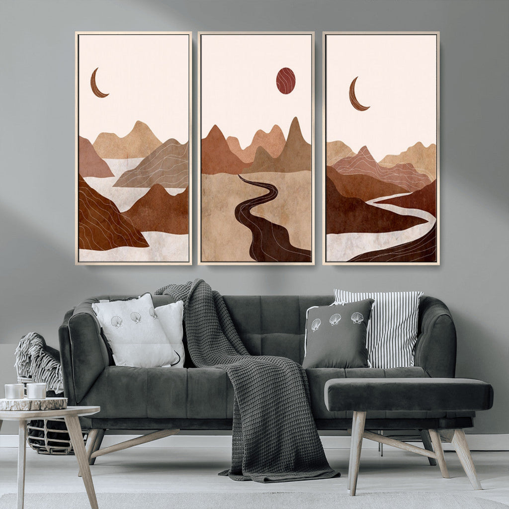 Boho Wall Art Canvas Print Set | Mid-Century Bohemian Wall Artwork, Boho Neutral