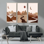 Boho Wall Art Canvas Print Set | Mid-Century Bohemian Wall Artwork, Boho Neutral