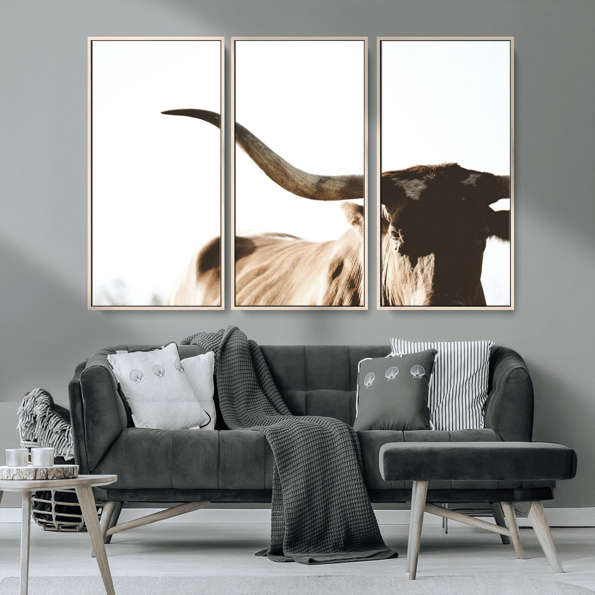 Texas Longhorn Wall Art Canvas Print, 3-Panel
