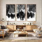 Bison Herd in Snow Wall Art Canvas Print | Rustic Western Bison Wall Art for Living Room and Farmhouse Decor