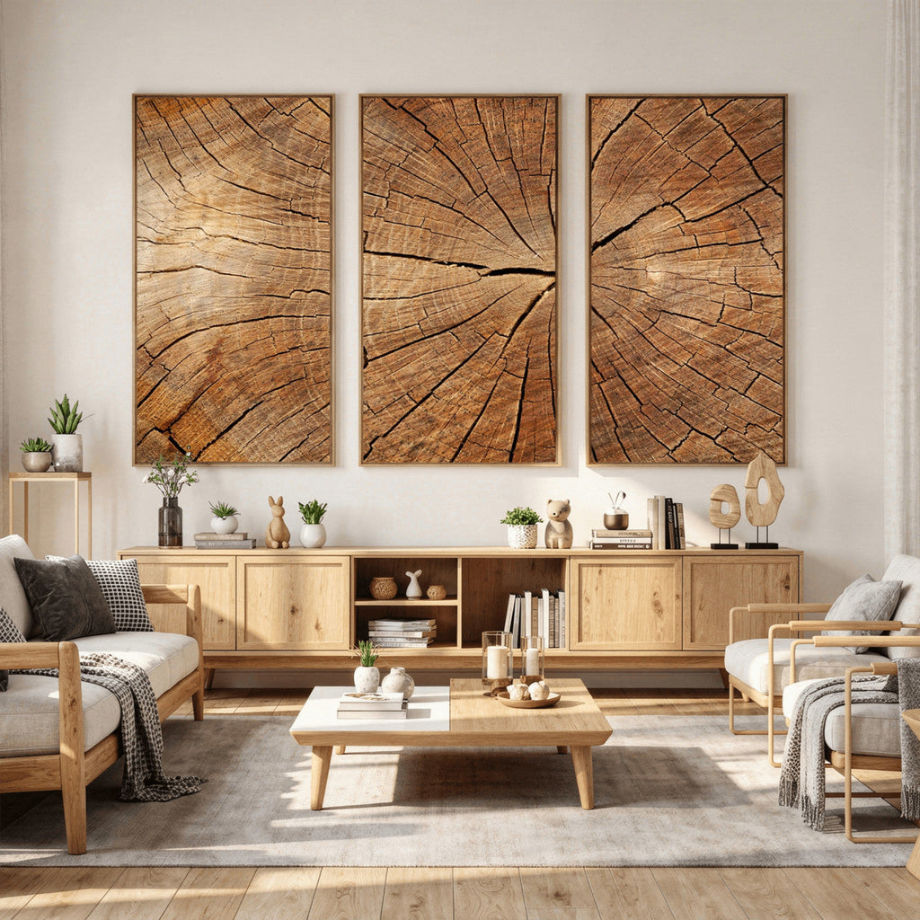 Tree Ring Canvas Art, Rustic Wood Grain Wall Art, Tree Slice Decor for Modern Homes