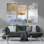 Blue Multi Panel Abstract Wall Art Canvas, Abstract Blue and Gold Canvas Print