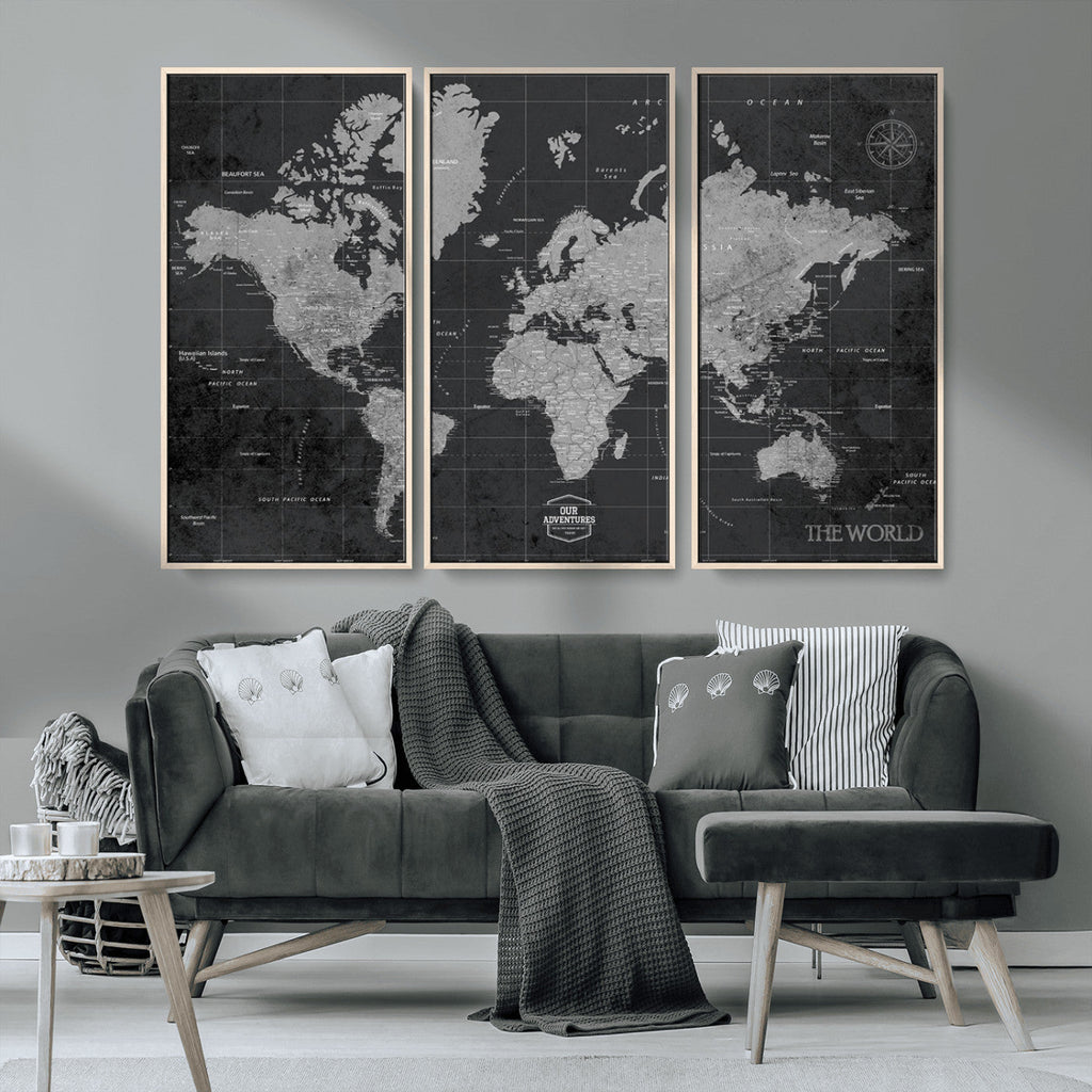 World Map Canvas Print, Detailed Map of the World Wall Art for Home or Office