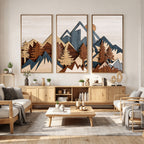 Rustic Abstract Wood Panel Effect Canvas | Mountain Range Top Wood Wall Art Canvas Print