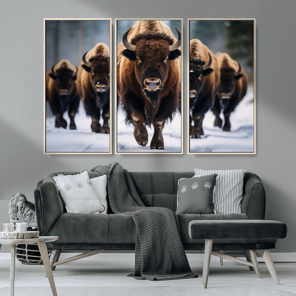 Buffalo Wall Art Canvas Print, American Bison Herd Wall Art