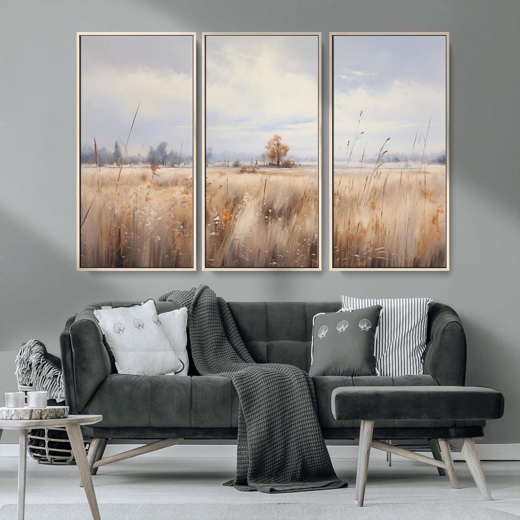 Golden Fields Wall Art Print Canvas | Serene Minimalist Landscape for Farmhouse Decor