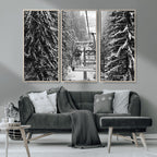 Winter Ski Lift Black and White Canvas Wall Art | Alpine Escape in Minimalist Style