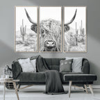 Rustic Charm, Cow Longhorn Black White Bighorn Wall Art