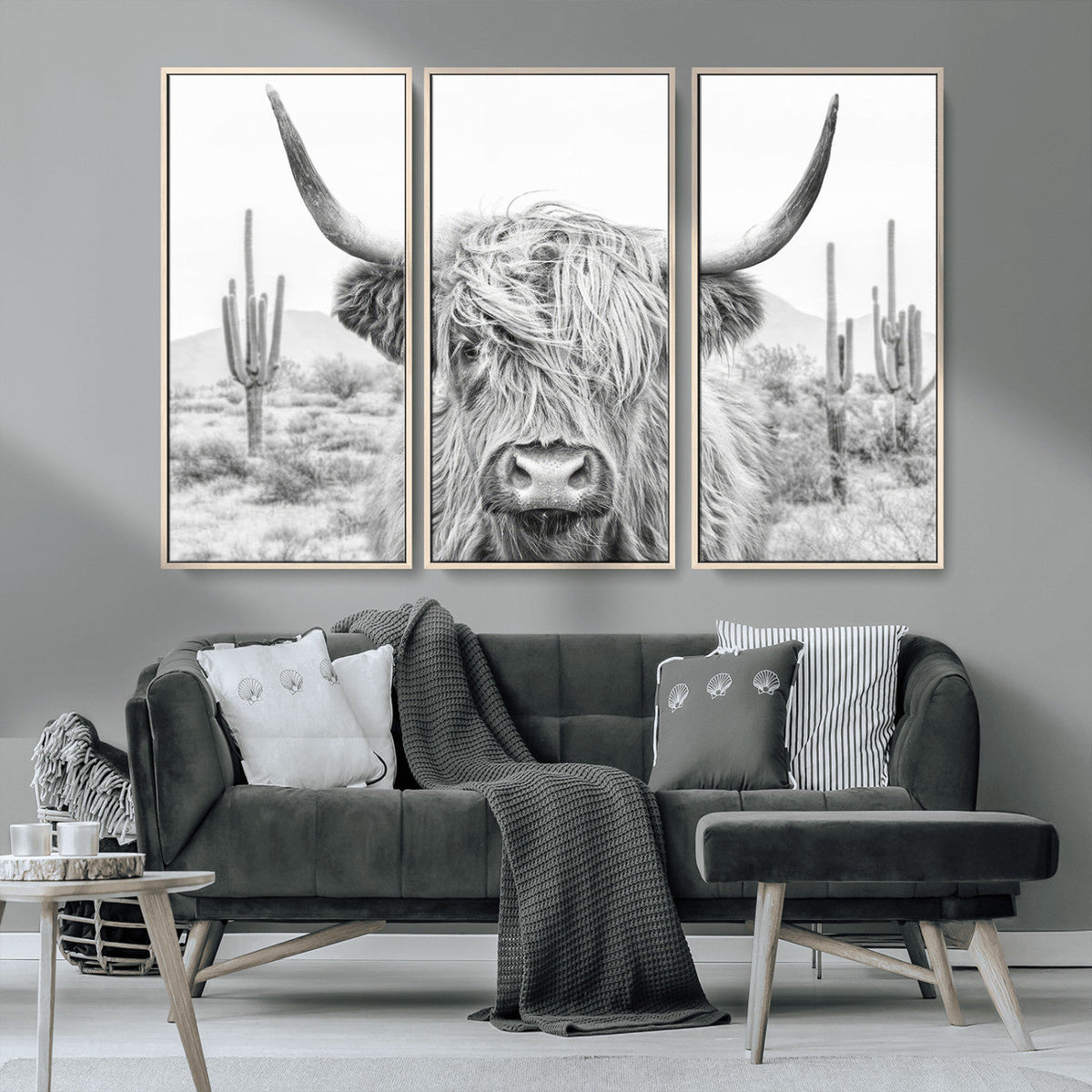 Rustic Charm, Cow Longhorn Black White Bighorn Wall Art
