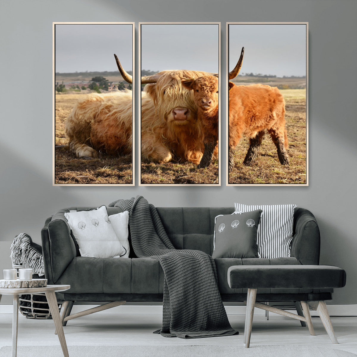 Highland Cow Canvas Wall Art Animal Print for Farm House Decor