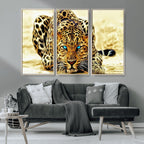 Blue-Eyed Leopard Canvas Wall Art, Framed Animal Print, Fierce and Bold Decor for Living Rooms
