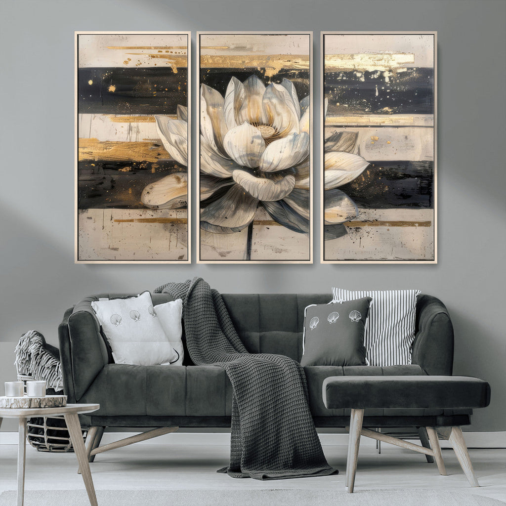 Lotus Flower Wall Art | Framed Abstract Floral Canvas