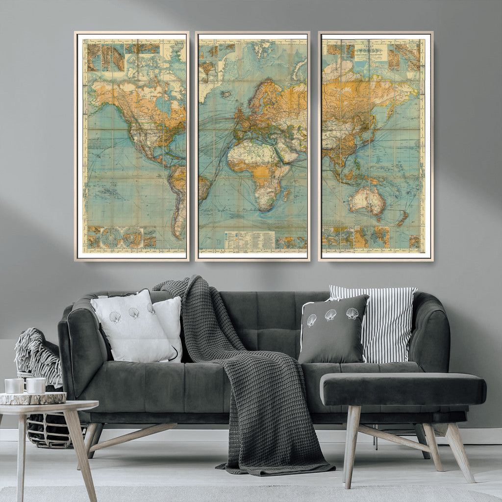 Push Pin World Map Canvas Print | Travel Tracker Wall Art for Couples