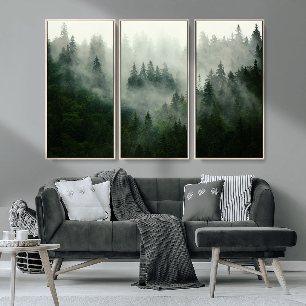 Misty Forest Wall Art | Tranquil Green Woodland Canvas Print