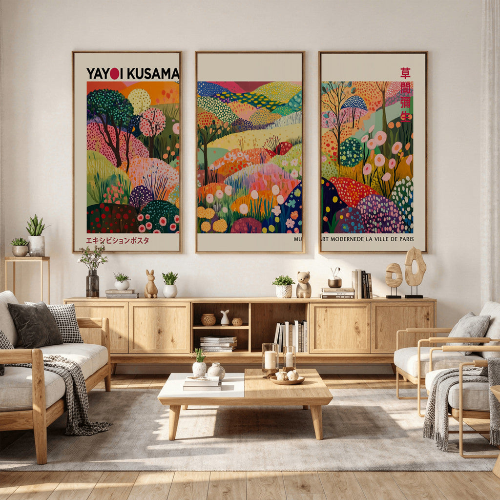 Framed Yayoi Kusama 1986 Wall Art Print | Japanese Wabi Sabi Vibrant Abstract Landscape Canvas