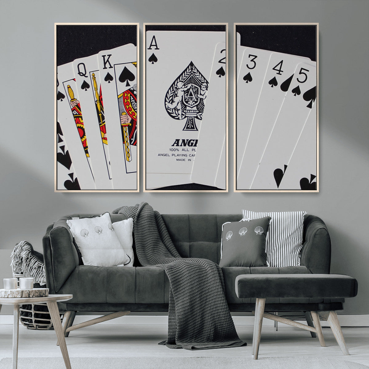 Poker Wall Art - Playing Cards Canvas Wall Art Print - Ace of Spades and Royal Flush Design