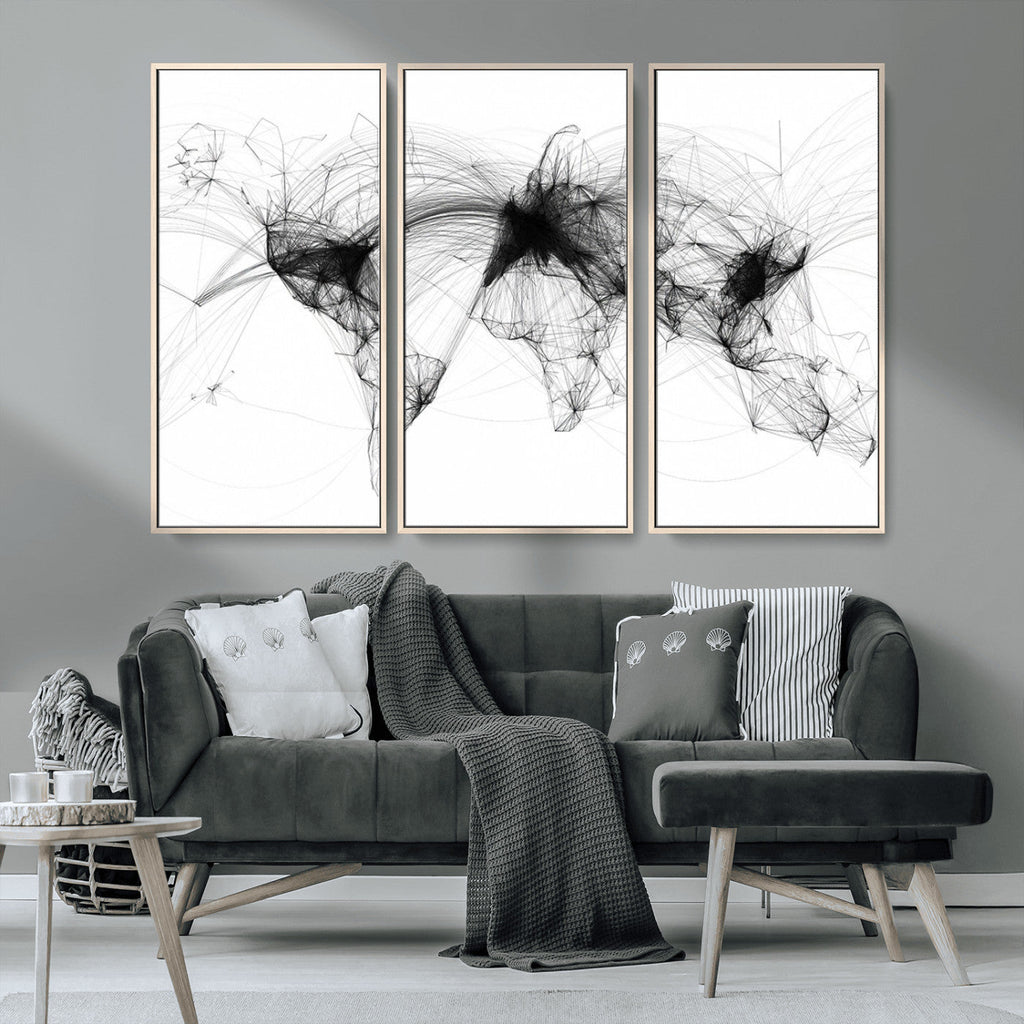 Abstract World Map Wall Art | Framed Geometric Line Canvas