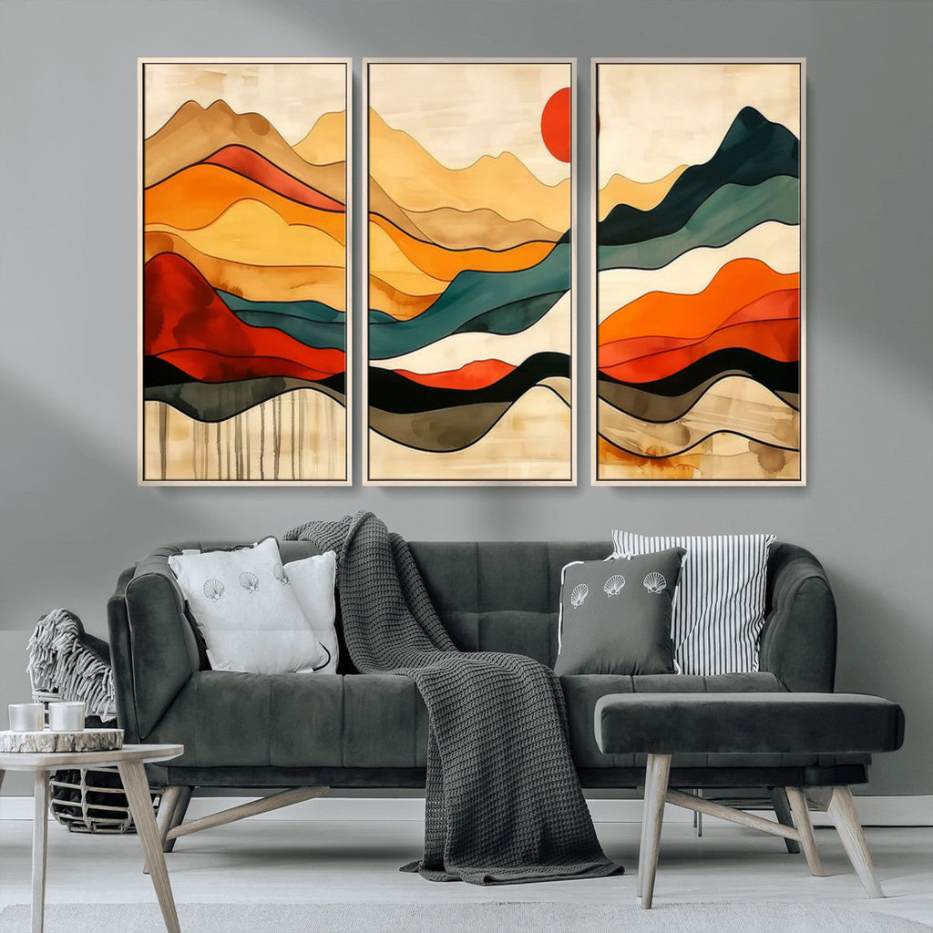 Abstract Mountain Wall Art | Framed Colorful Landscape Canvas