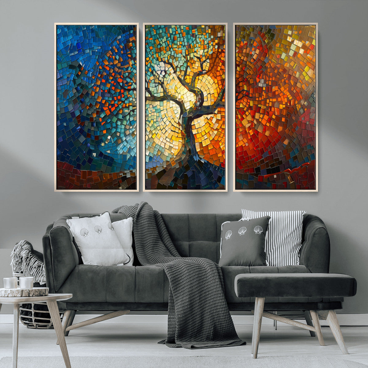 Yggdrasil Tree of Life Mosaic Stained Glass Wall Art Canvas Print