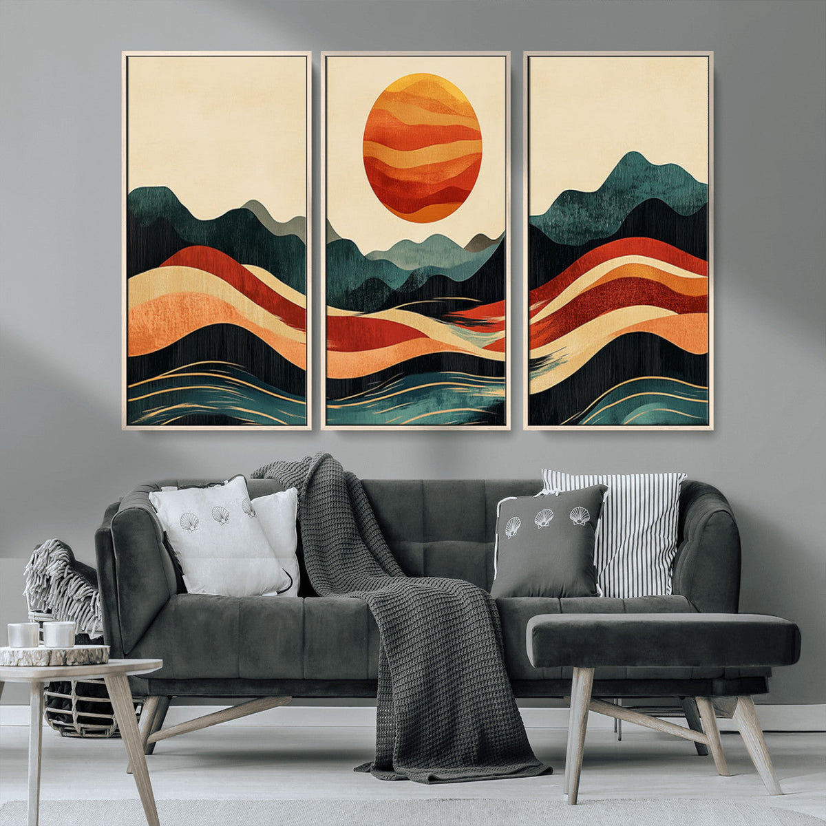 Mountain Triptych Wall Art Canvas Print | Western Boho Pine Tree Nature Print