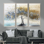 Golden and Silver Tree Wall Art | Framed Elegant Leaves Canvas