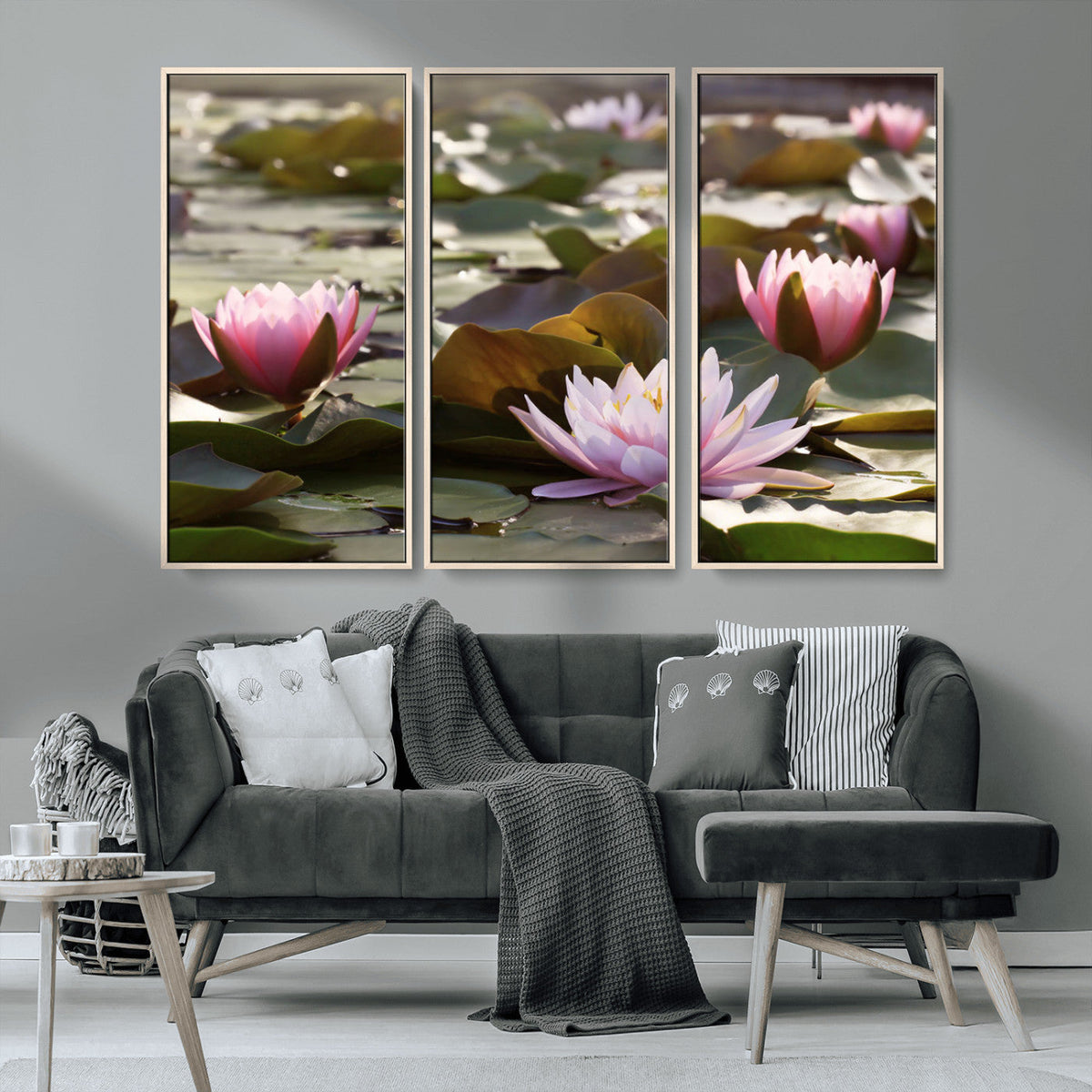 Lotus Flower Wall Art Canvas Print, Water Lily Large Wall Art for Yoga Room Decor