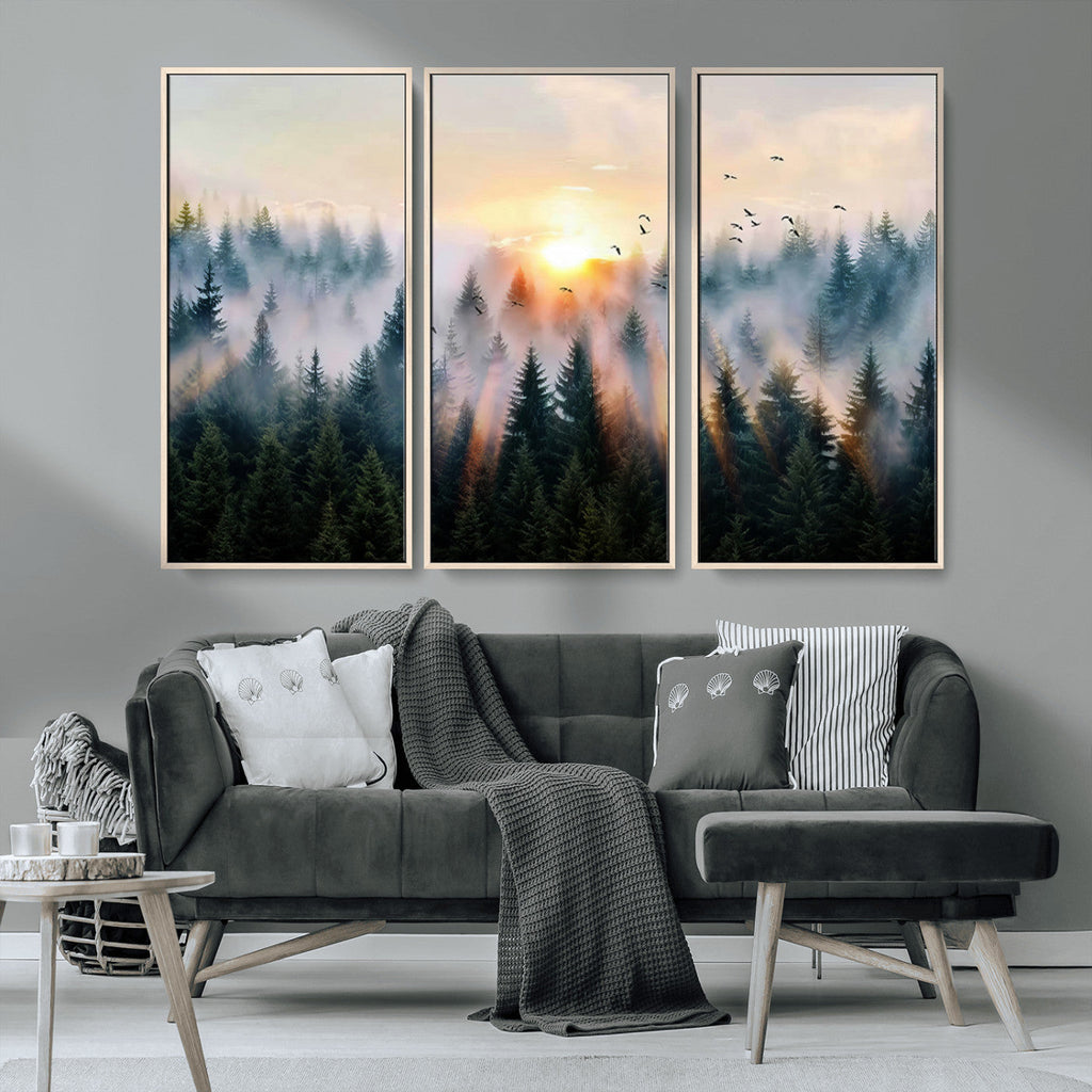 Abstract Forest Wall Art, Serene Nature Canvas Print with Misty Forest Design for Modern Home Decor