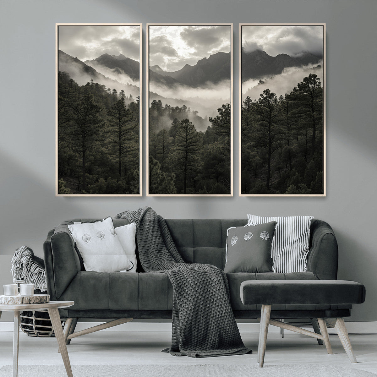 Moody Forest Wall Art | Framed Mountain Fog Canvas Artwork
