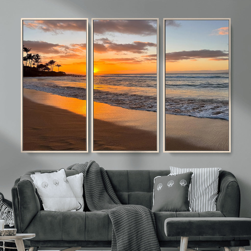 Tropical Beach Wall Art | Framed Sunset Ocean Canvas