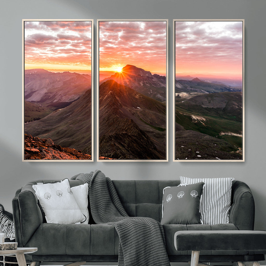 Mountain Sunrise Wall Art | Framed Alpine Ridge Canvas