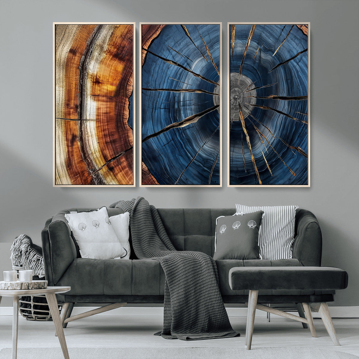 Framed Abstract Tree Ring Wall Art Print, Natural Rustic Wood Grain Canvas Print